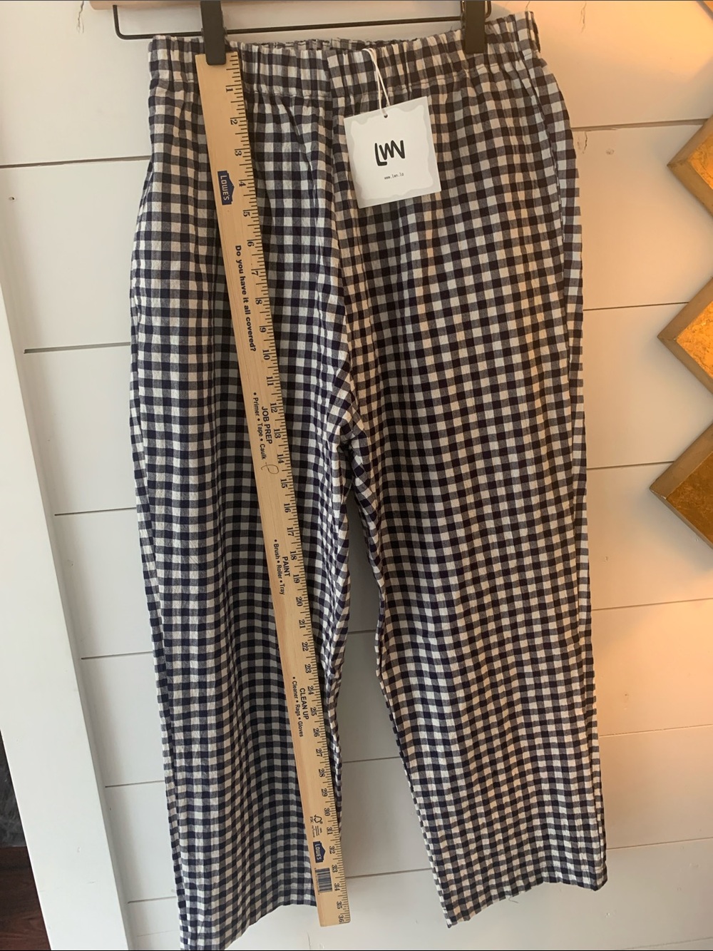 Navy & White Gingham Wide-Leg Trousers. NWTS. Size S.